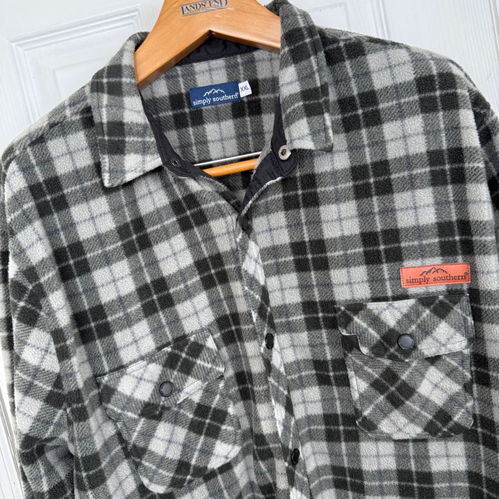 Simply Southern XXL Mens Plaid‎ Fleece Button Up Shirt Jacket Black White Soft